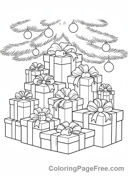 Christmas coloring page - Presents stacked