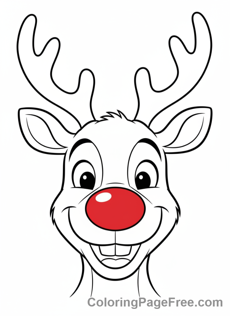 Christmas coloring page - Rudolf close-up