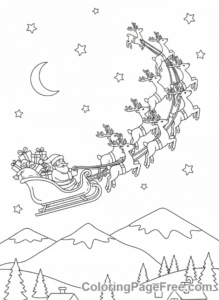 Christmas coloring page - Santa sleigh flying