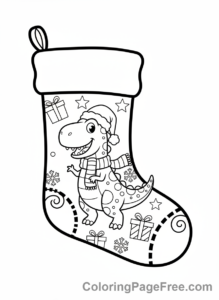 Christmas Stocking coloring page - Dinosaur themed stocking