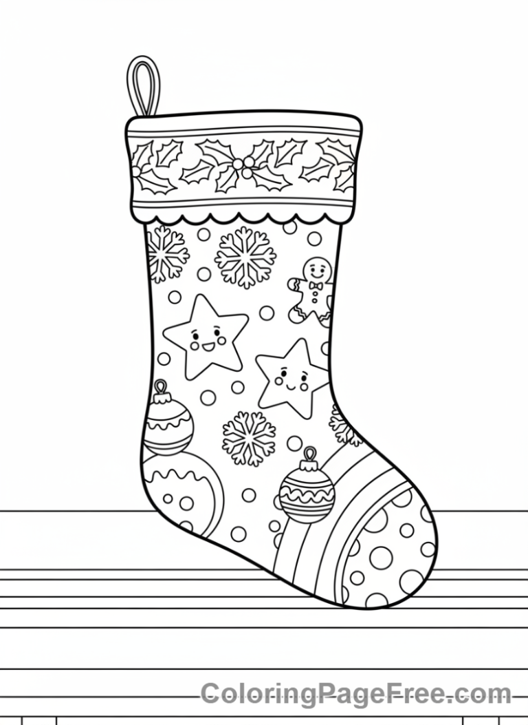 Christmas Stocking coloring page - Elaborate patterned stocking