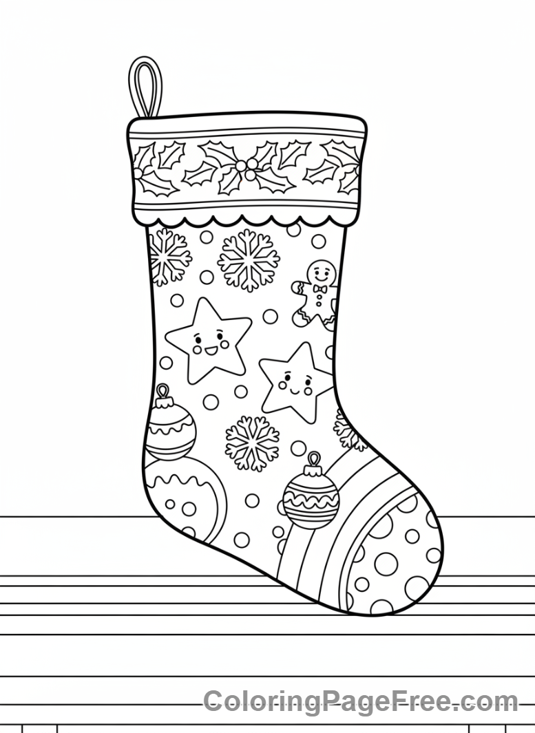 Christmas Stocking coloring page - Elaborate patterned stocking