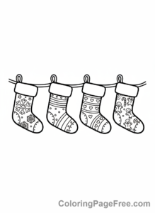 Christmas Stocking coloring page - Family stockings group