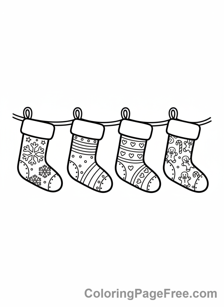 Christmas Stocking coloring page - Family stockings group