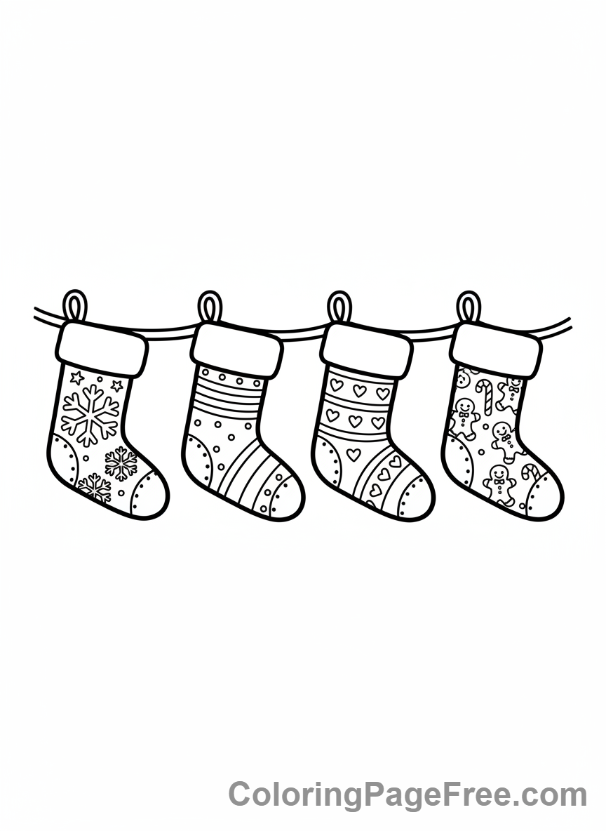 Christmas Stocking coloring page - Family stockings group
