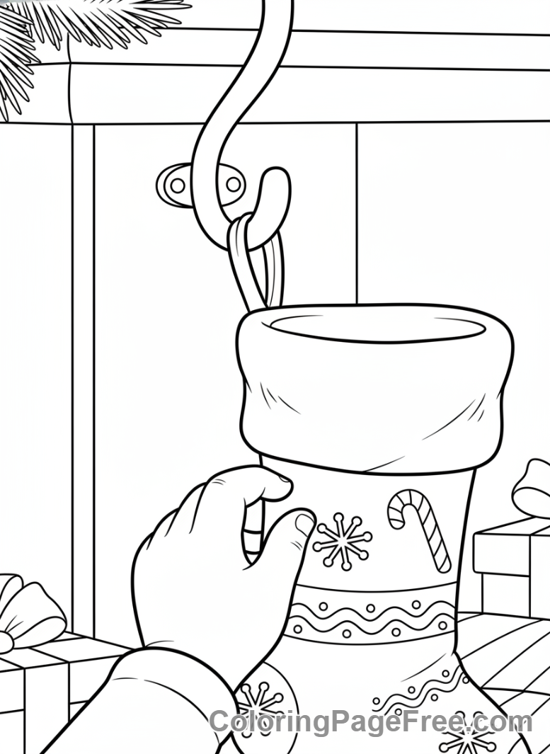 Christmas Stocking coloring page - Hand hanging stocking