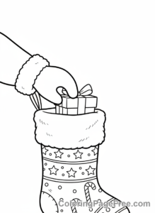 Christmas Stocking coloring page - Santa filling stocking