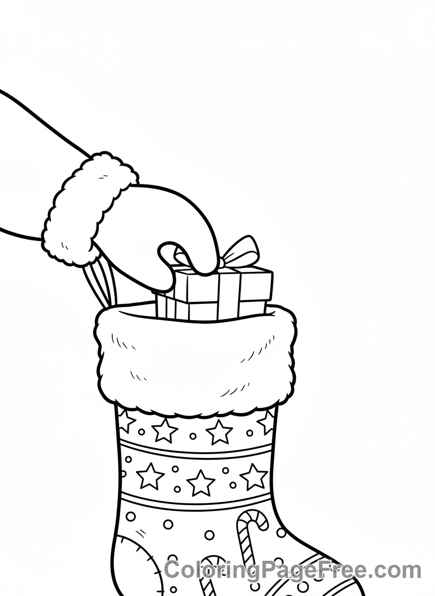 Christmas Stocking coloring page - Santa filling stocking