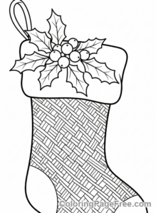 Christmas Stocking coloring page - Stocking holly berries