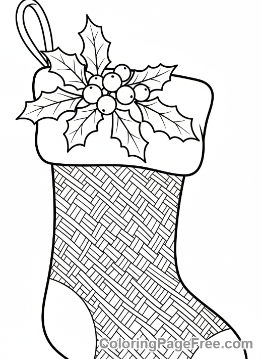Christmas Stocking coloring page - Stocking holly berries