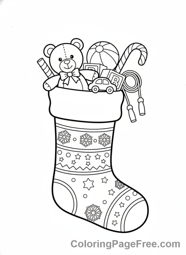 Christmas Stocking coloring page - Stocking overflowing toys