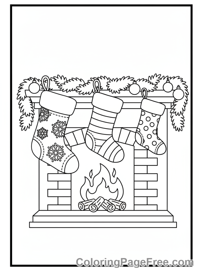 Christmas Stocking coloring page - Stockings fireplace scene