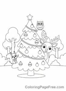 Christmas Tree coloring page - Forest Animals Tree