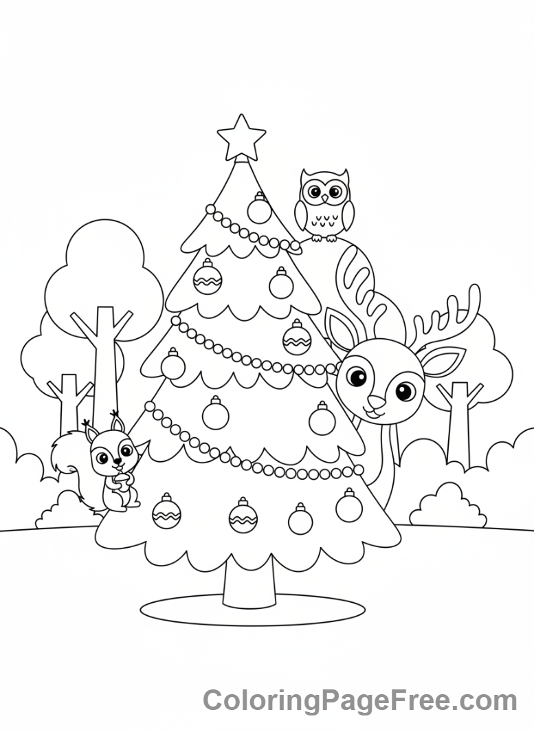 Christmas Tree coloring page - Forest Animals Tree