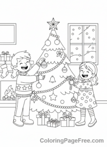 Christmas Tree coloring page - Kids Decorating Tree