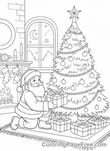 Christmas Tree coloring page - Santa by Tree