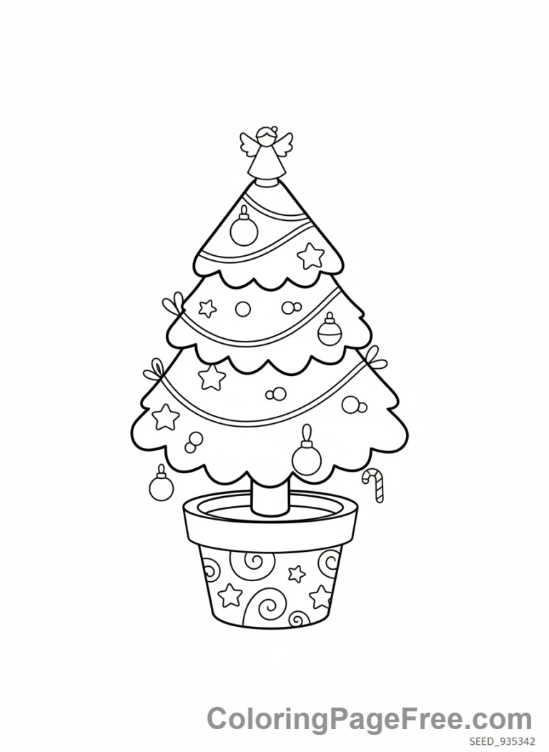 Christmas Tree coloring page - Small Potted Tree