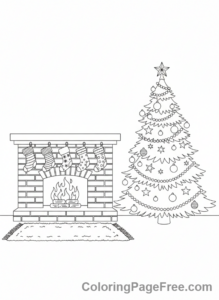 Christmas Tree coloring page - Tree by Fireplace