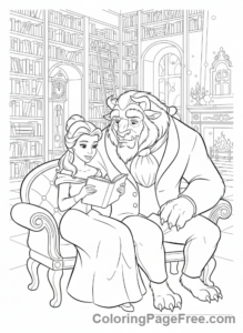 Classic Tales coloring page - Belle Beast reading