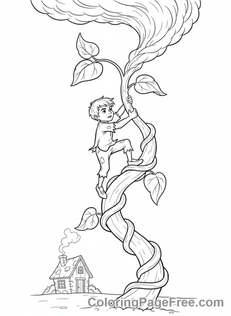 Classic Tales coloring page - Jack climbs beanstalk