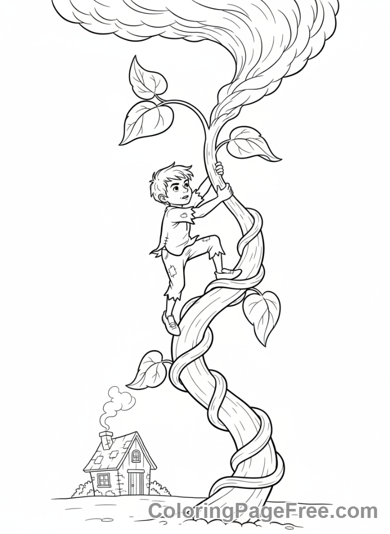 Classic Tales coloring page - Jack climbs beanstalk