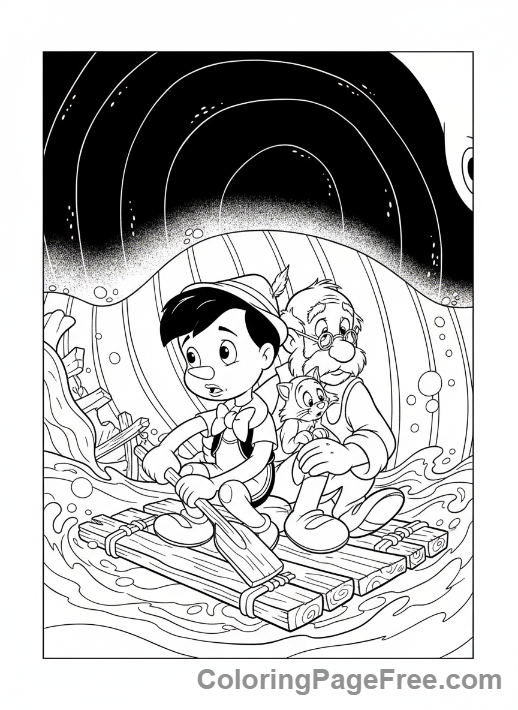 Classic Tales coloring page - Pinocchio whale inside