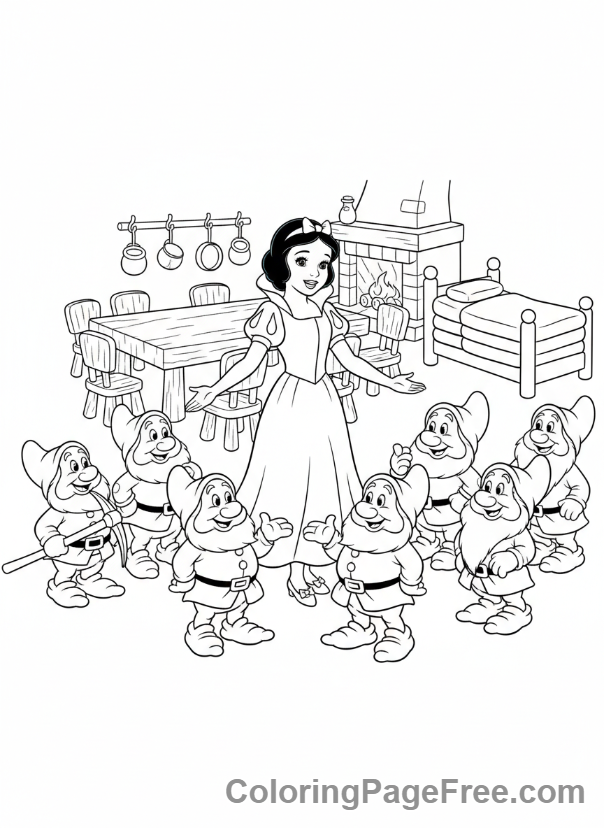 Classic Tales coloring page - Snow White dwarfs