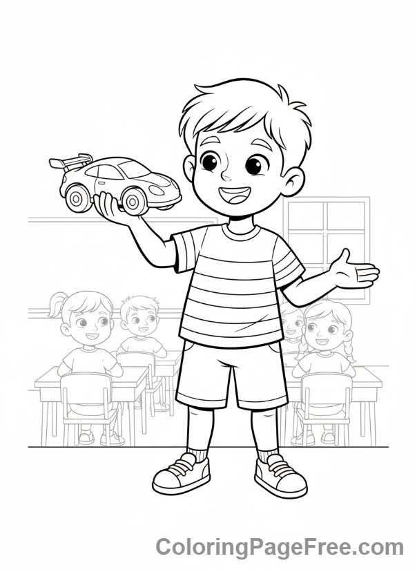 Classroom coloring page - Boy show and tell
