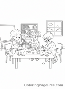 Classroom coloring page - Group working project