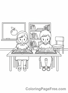 Classroom coloring page - Kids reading books