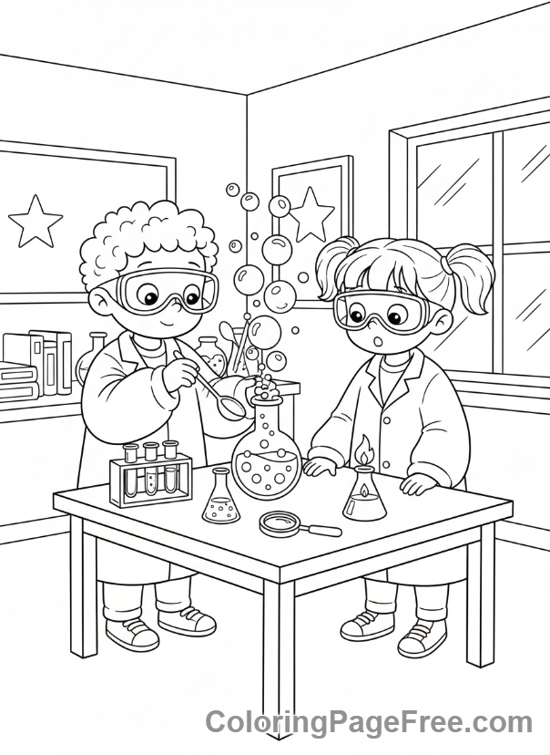 Classroom coloring page - Kids science experiment