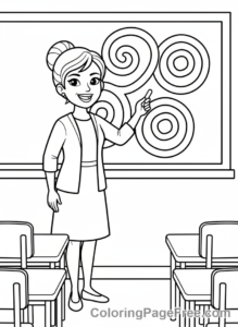 Classroom coloring page - Teacher writing board