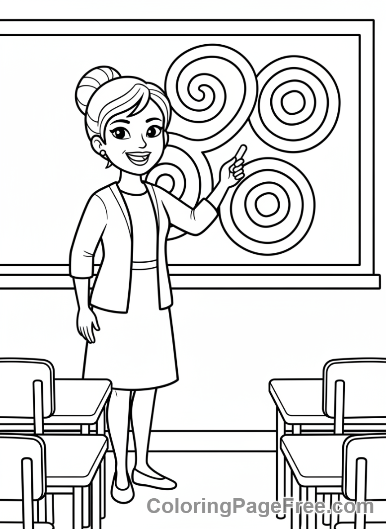 Classroom coloring page - Teacher writing board