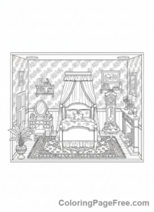 Complex coloring page - Dollhouse room detailed