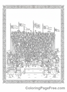 Complex coloring page - Knights tournament crowd