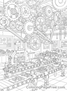 Complex coloring page - Robot factory gears