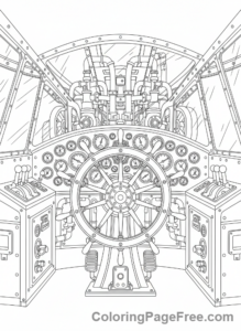 Complex coloring page - Steampunk airship cockpit