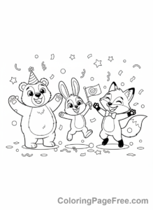Confetti coloring page - Animals confetti celebration