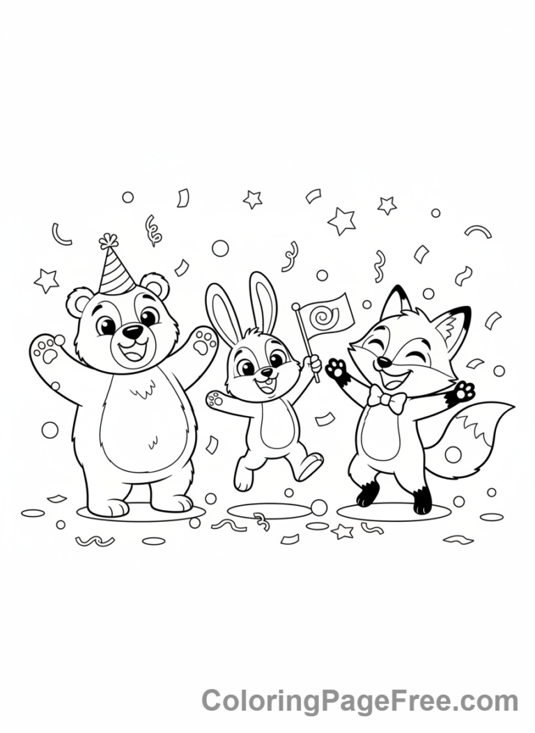 Confetti coloring page - Animals confetti celebration