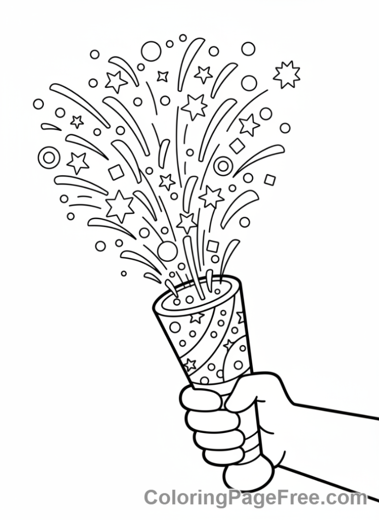 Confetti coloring page - Confetti cannon close