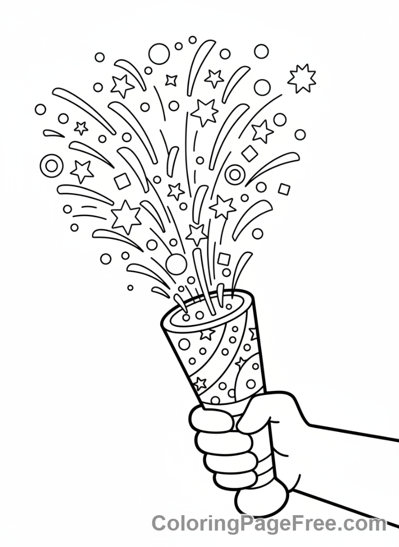 Confetti coloring page - Confetti cannon close