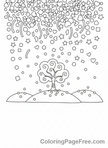 Confetti coloring page - Confetti rain scene