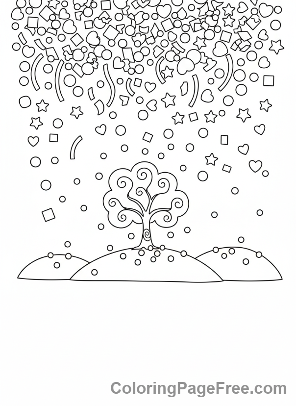 Confetti coloring page - Confetti rain scene