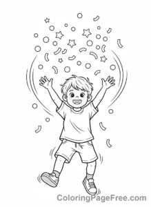 Confetti coloring page - Kid throwing confetti