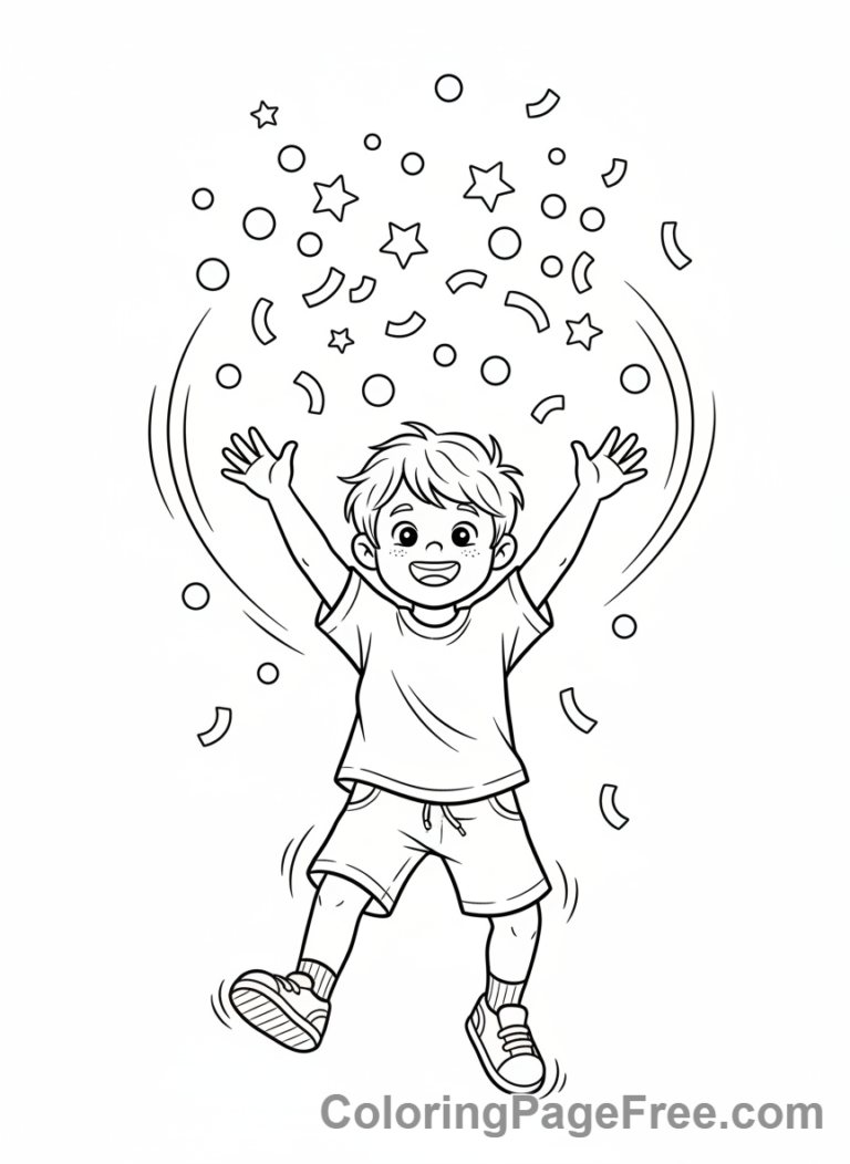 Confetti coloring page - Kid throwing confetti