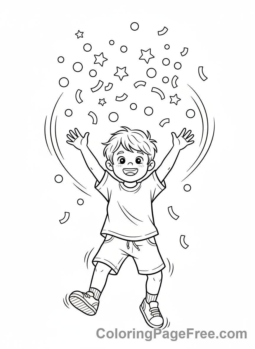 Confetti coloring page - Kid throwing confetti