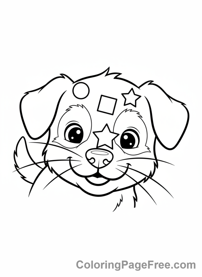 Puppy with confetti on nose coloring page