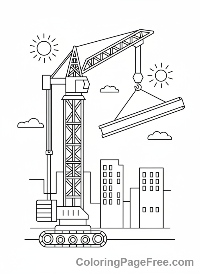 Construction Vehicles coloring page - Crane lifting beam