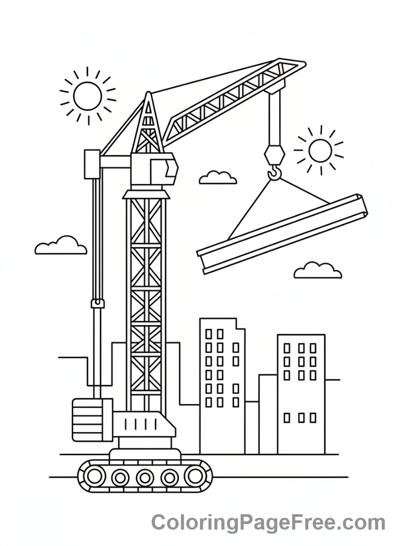 Construction Vehicles coloring page - Crane lifting beam