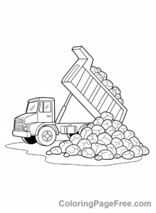 Construction Vehicles coloring page - Dump truck unloading rocks
